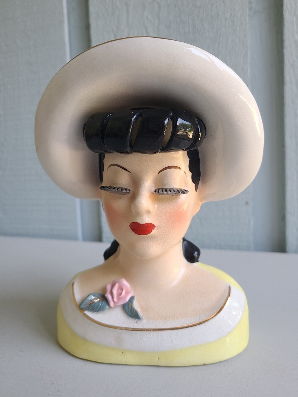 Vintage 1950s Lady Head Vase Roses